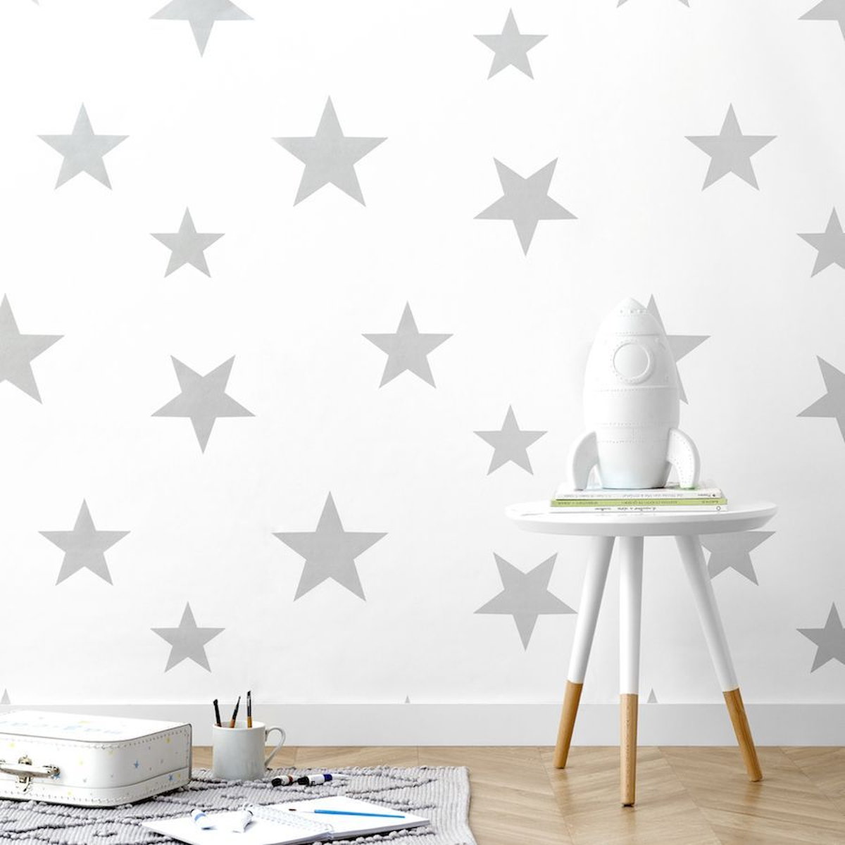 Stars papel pintado gris/blanco